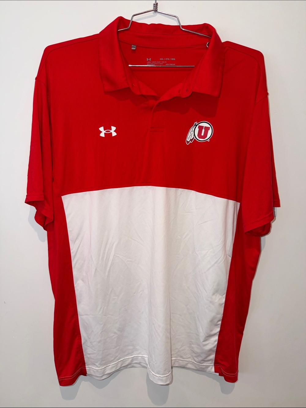 Under Armour Utah Utes Polo Men’s Size 2XL Red and White Short Sleeves